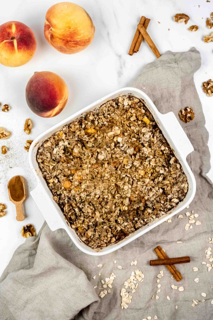 Super Easy Peach Cobbler Breakfast Bake (gluten-free)