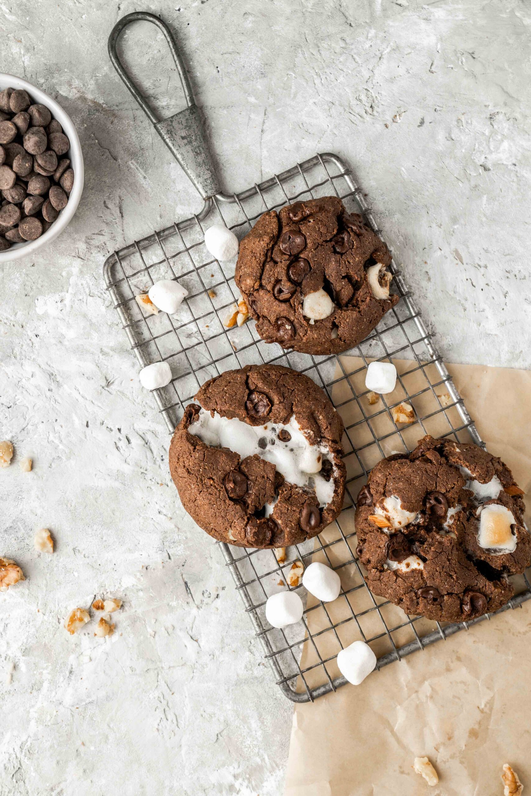 rocky road cookies with protein marshmallows chocolate nuts