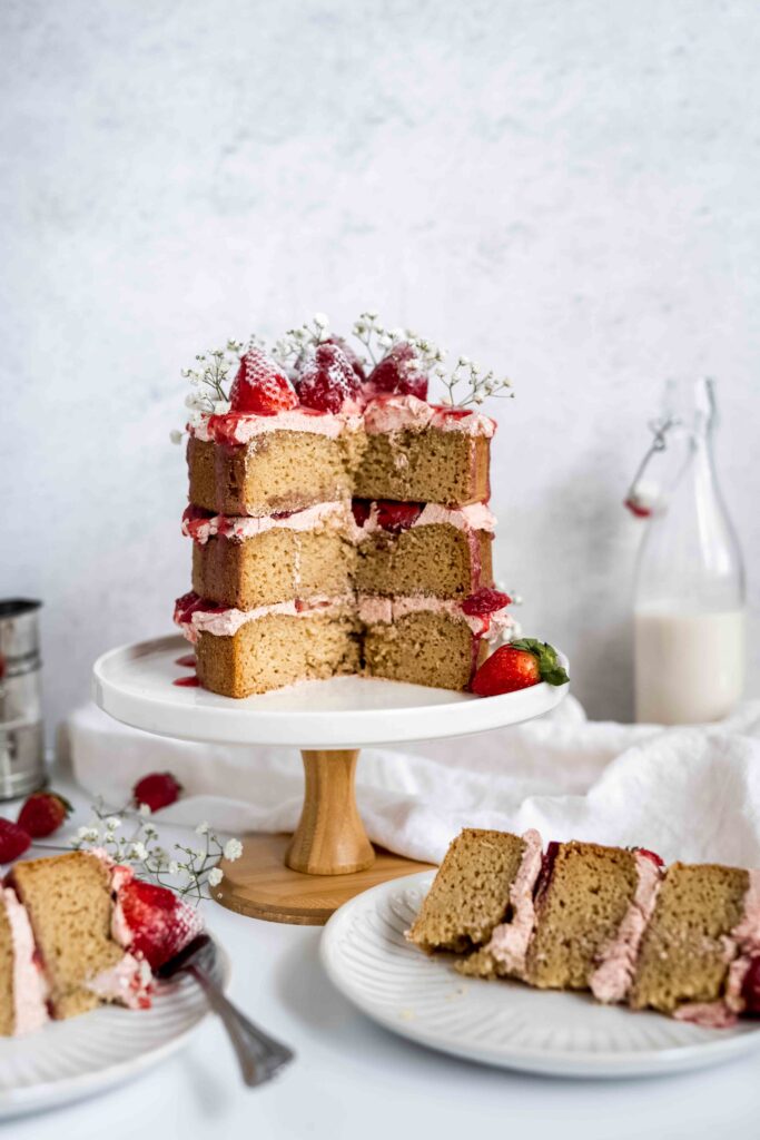 Easy Gluten-free Cake with Strawberry Swiss Meringue Buttercream