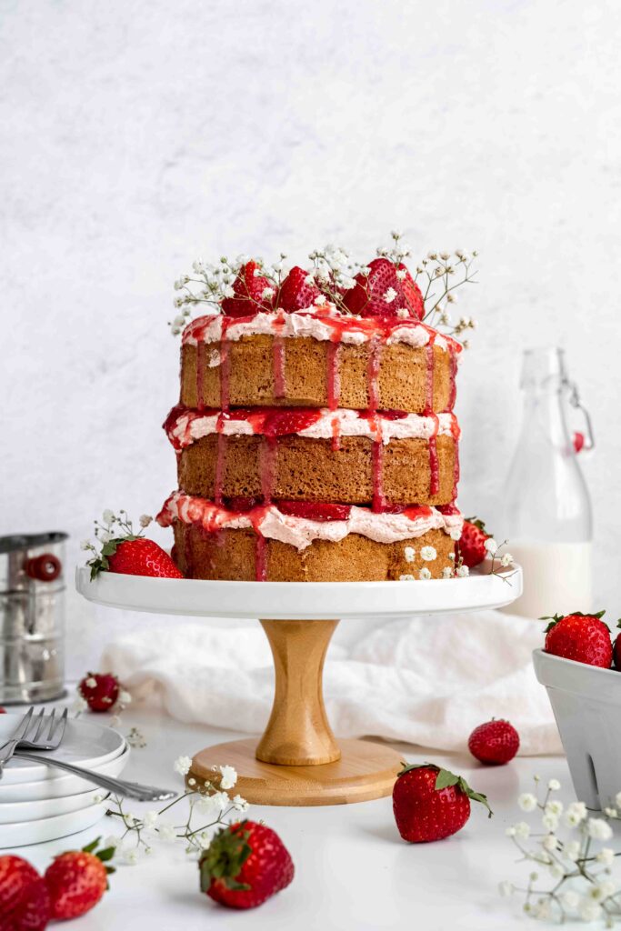 Easy Gluten-free Cake with Strawberry Swiss Meringue Buttercream