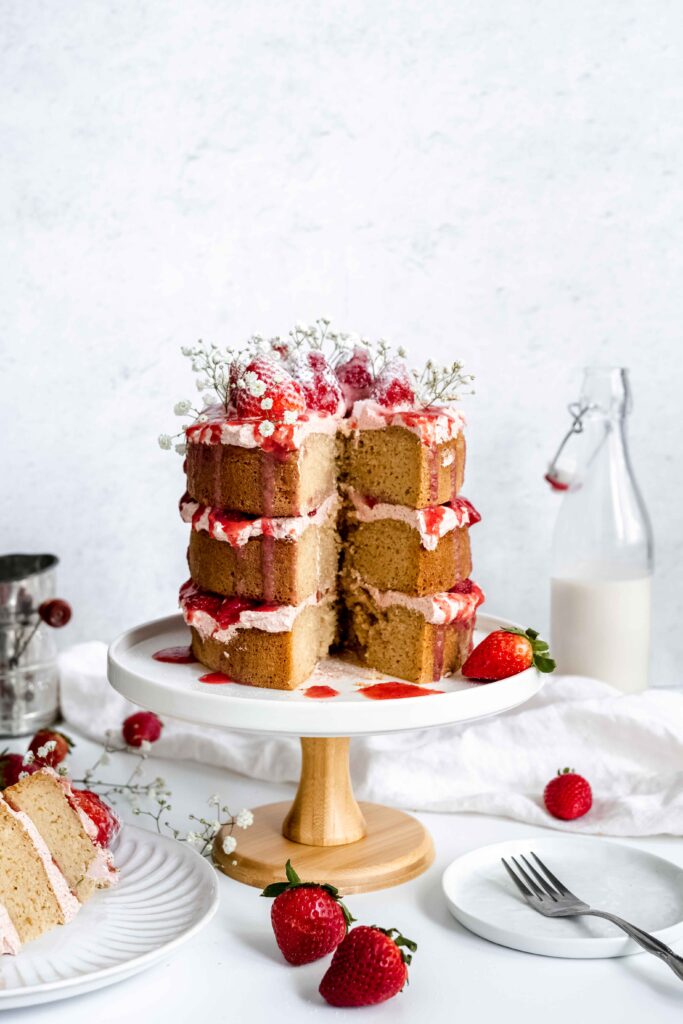 Easy Gluten-free Cake with Strawberry Swiss Meringue Buttercream