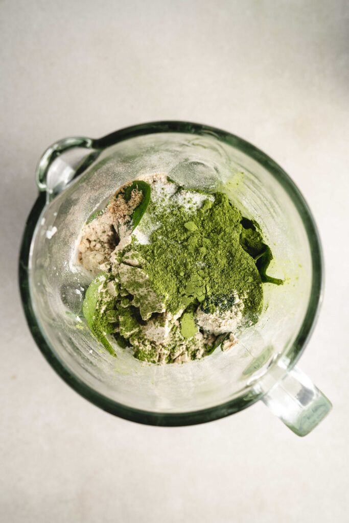 matcha protein shake ingredients in blender