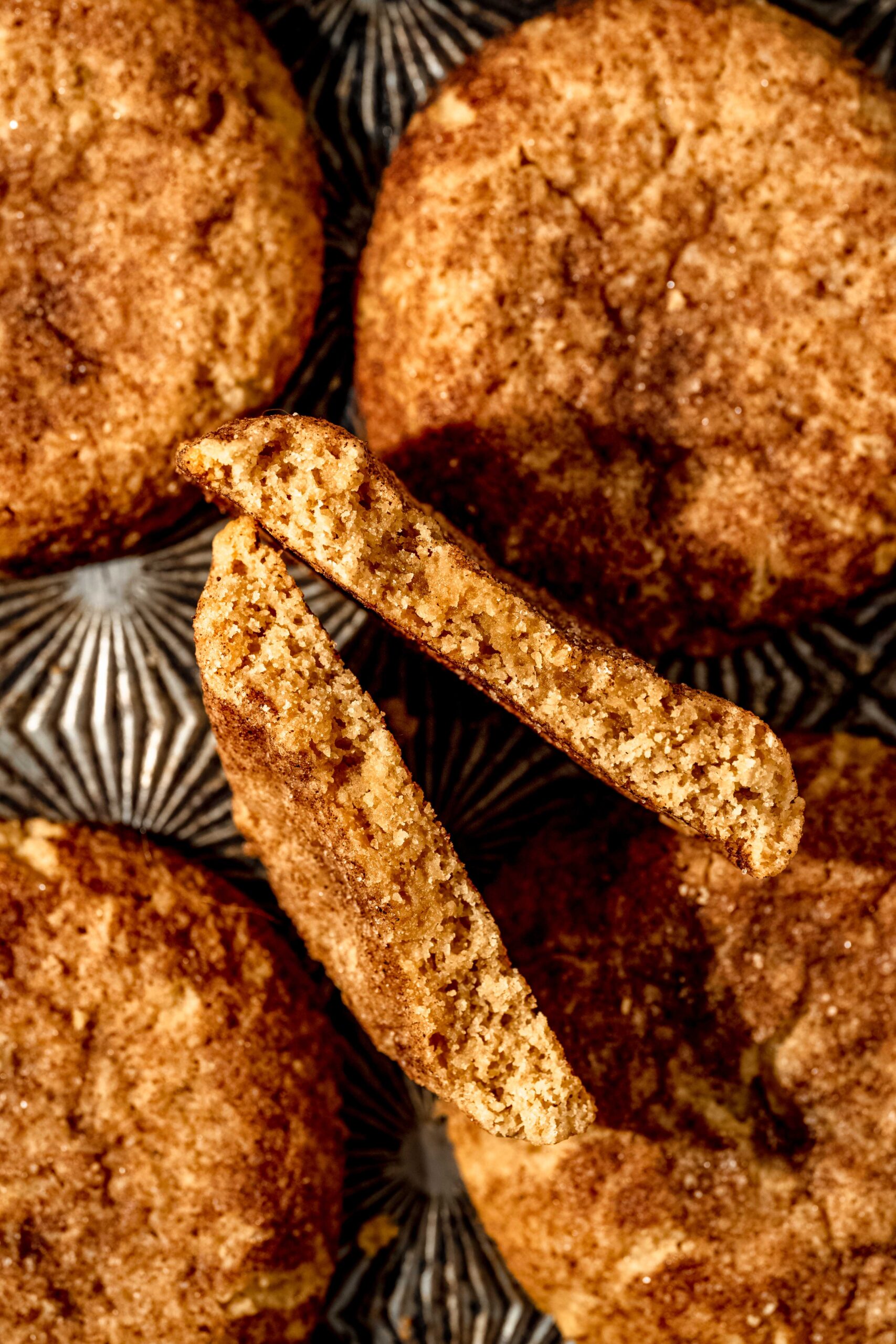 bite of close up of protein snickerdoodle cookies